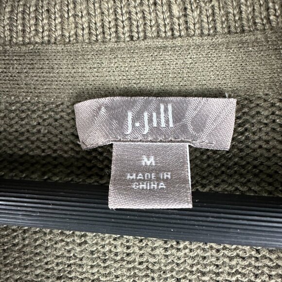 J Jill Sweater Womens Medium Green Cardigan Long Sleeve BUtton Up Collar Pockets - Picture 5 of 9